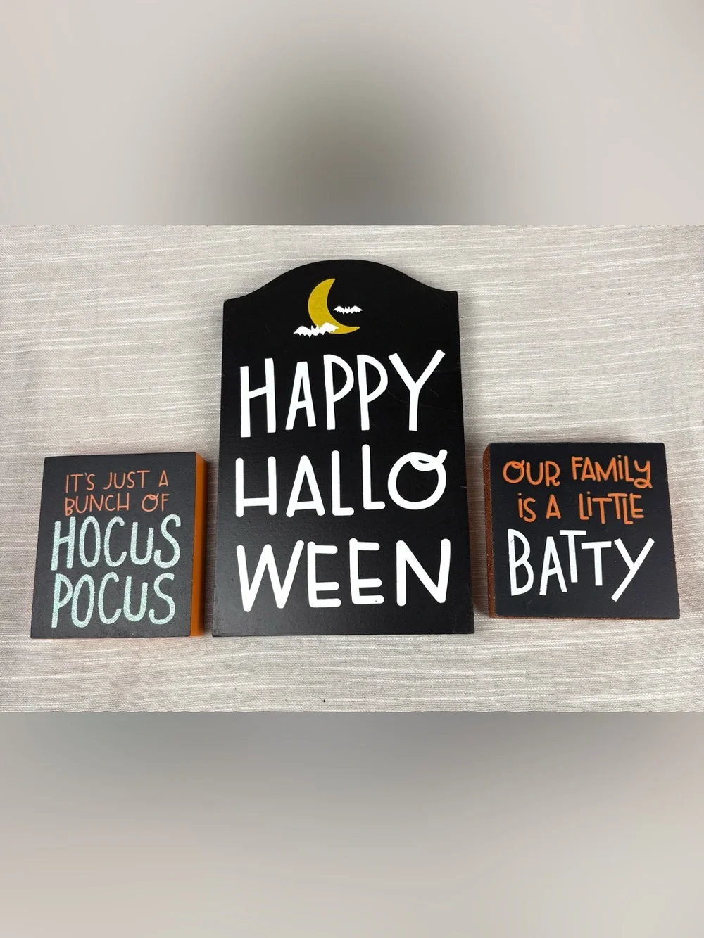 Halloween Block Sign Set - Black & Orange Festive Trio